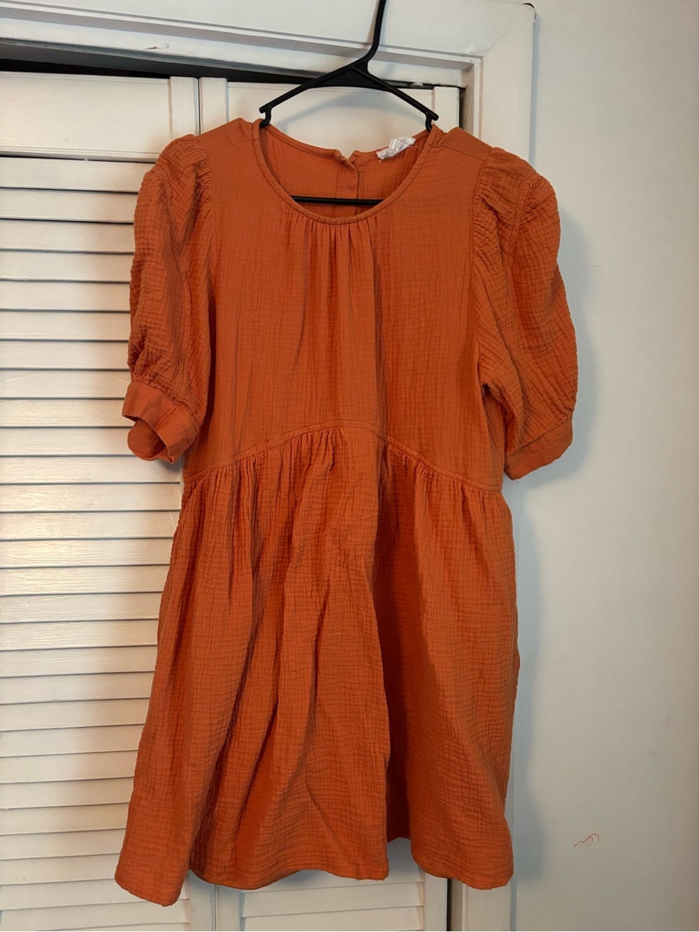Women's Orange Cotton Bubble-Sleeve Dress